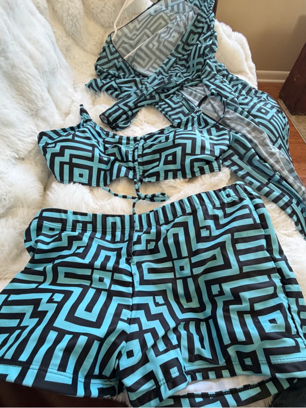 Geometric Aqua and Black 3 Piece Set